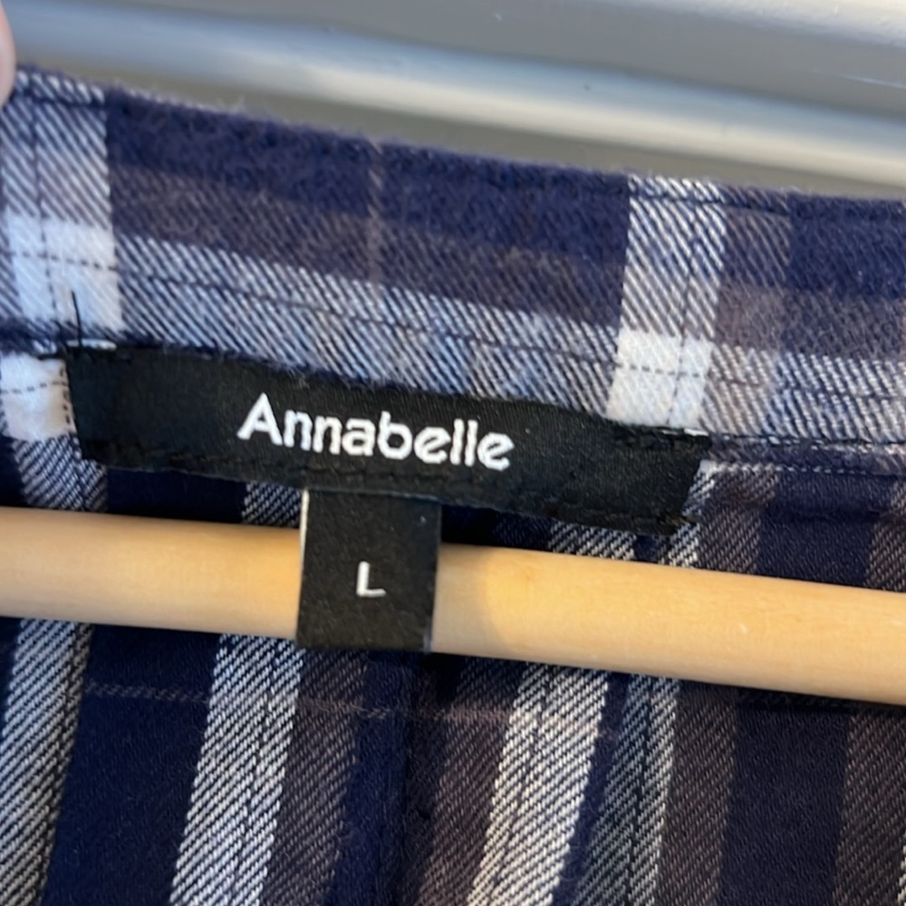 Annabelle navy white gray flannel plaid pocket shirt dress size Large - Picture 9 of 10